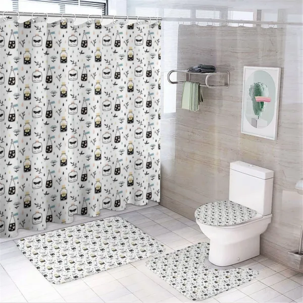 Witchcraft Magic Bottles on a shower curtain