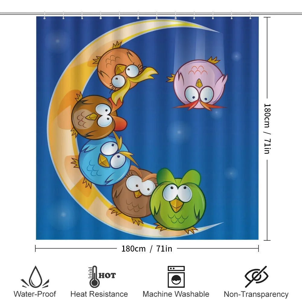 Cartoon Moon Owls Playing — Detail 2