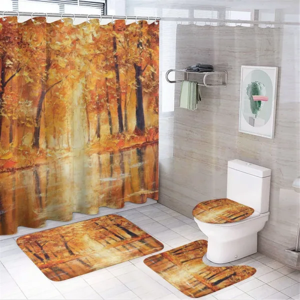 Forest Lake Fall Trees on a shower curtain
