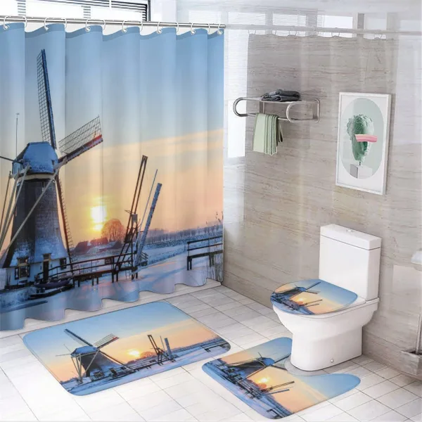 Icy Dutch River Sunset on a shower curtain