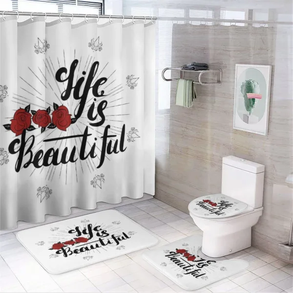 Life is Roses Motif on a shower curtain
