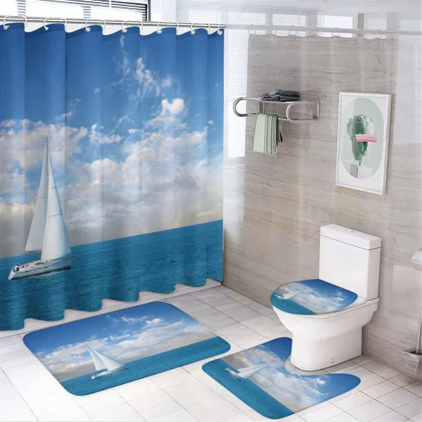 Modern Sail Boat on Sea on a shower curtain