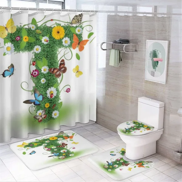 Natural Green T Sign on a shower curtain