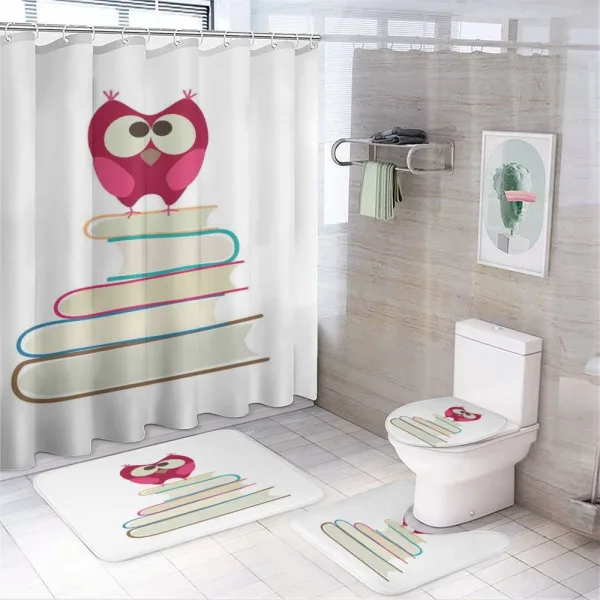Owl Sitting on a Pile on a shower curtain