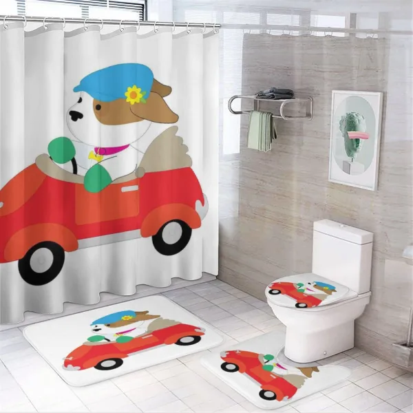 Puppy Driving Cap on a shower curtain
