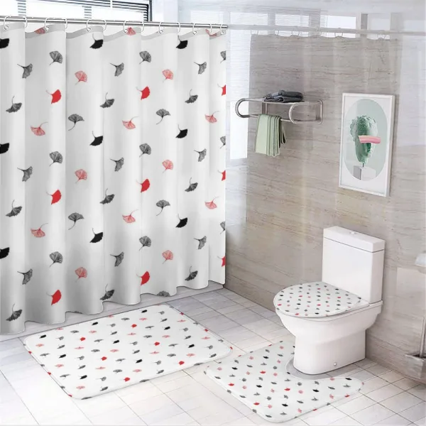 Red Black Ginkgo Leaves on a shower curtain