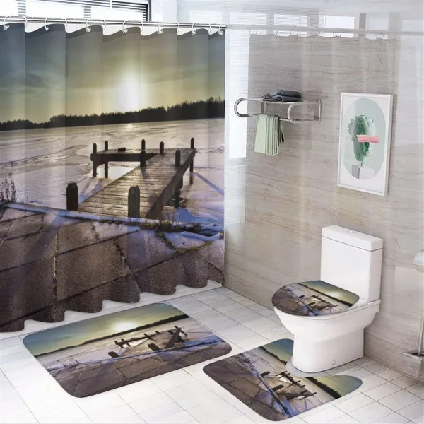Sunrise Above a Jetty on a shower curtain