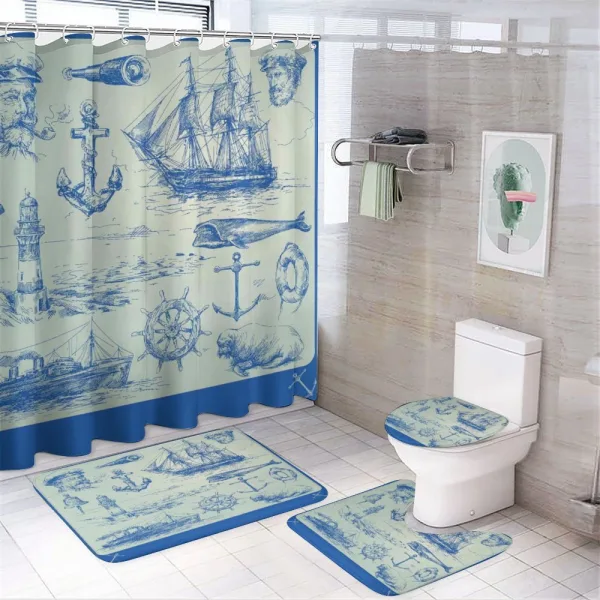 Whale Wheel Sketch on a shower curtain