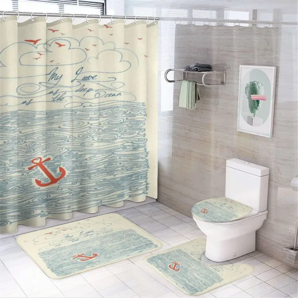 Birds and Waves Message on a shower curtain