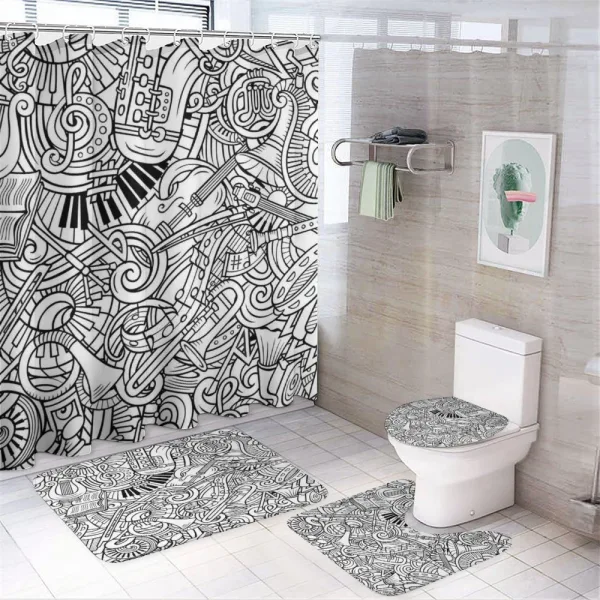 Chaotic Doodle Musical on a shower curtain