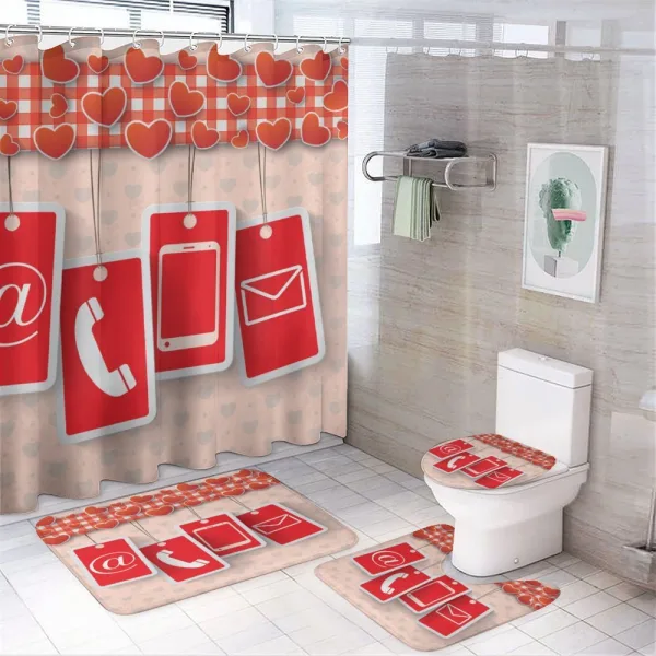 Phone and Hearts on a shower curtain