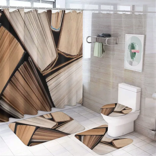 Pile of Old Book Library on a shower curtain