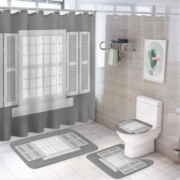 Wooden Window Shutter on a shower curtain