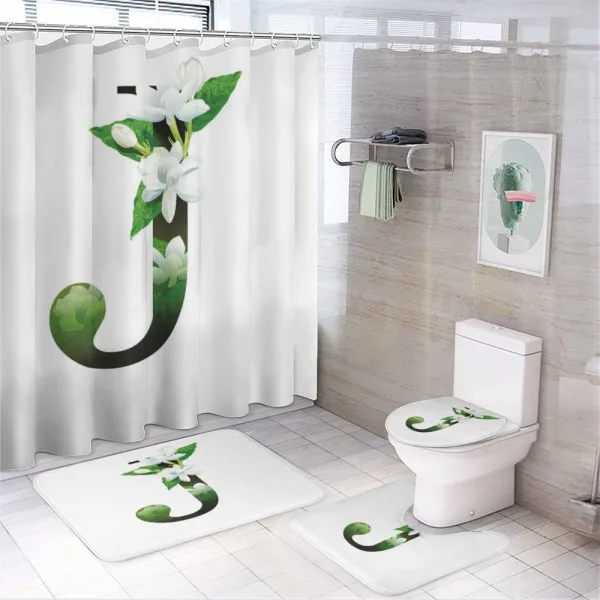 Abstract Jasmine and J on a shower curtain