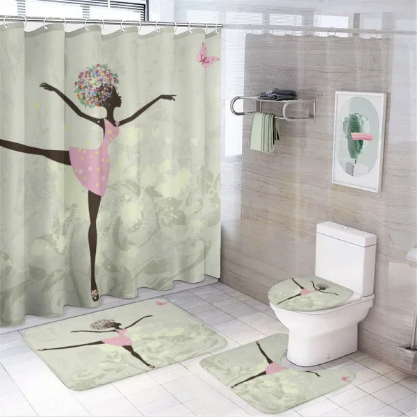 Afro Girl with Floral Hair on a shower curtain