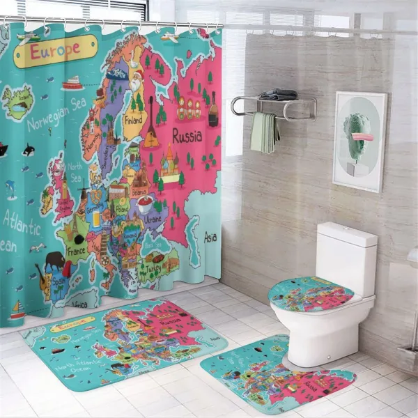 Cartoon Europe Map Landmark on a shower curtain