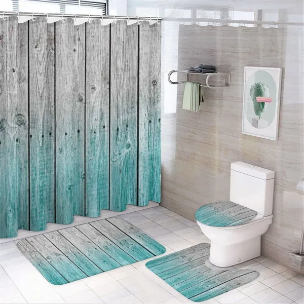 Digital Wood Panels on a shower curtain