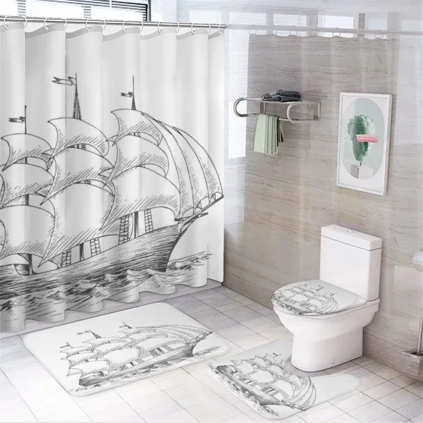Medieval Ship Sea on a shower curtain