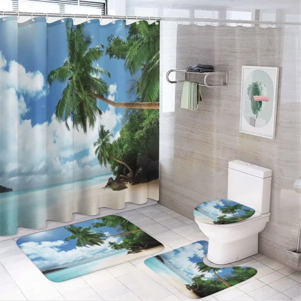 Palm Leaf Island Lagoon on a shower curtain