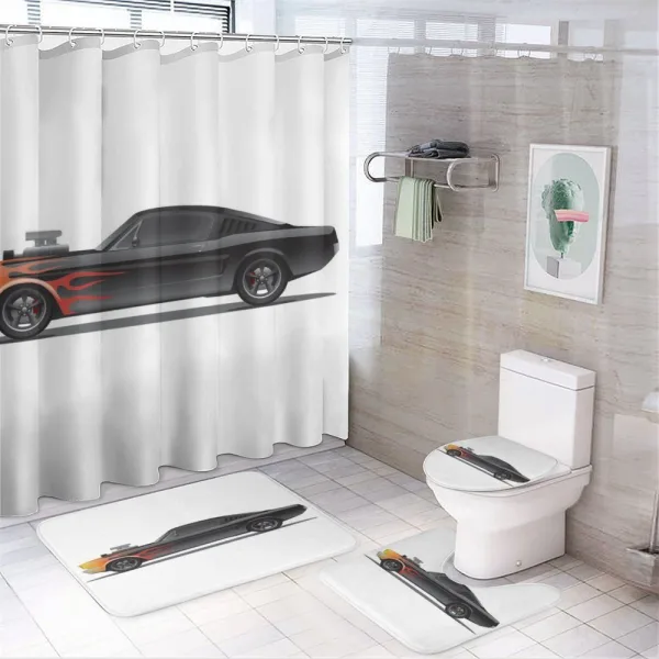 Retro Supercharger Vehicle on a shower curtain