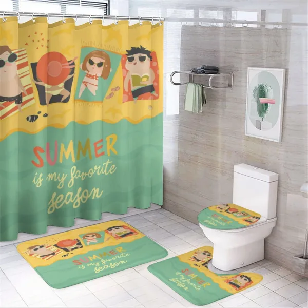 Sunbathing Kids Beach Doodle on a shower curtain