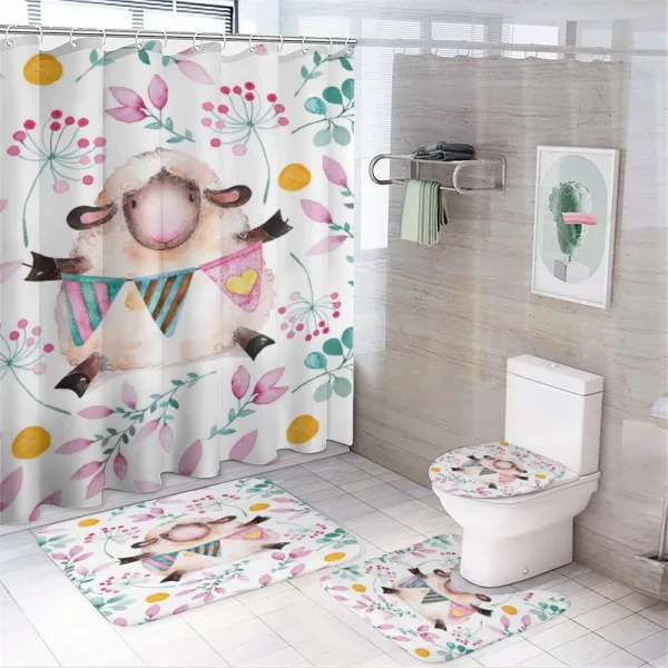Watercolor Cartoon Sheep on a shower curtain