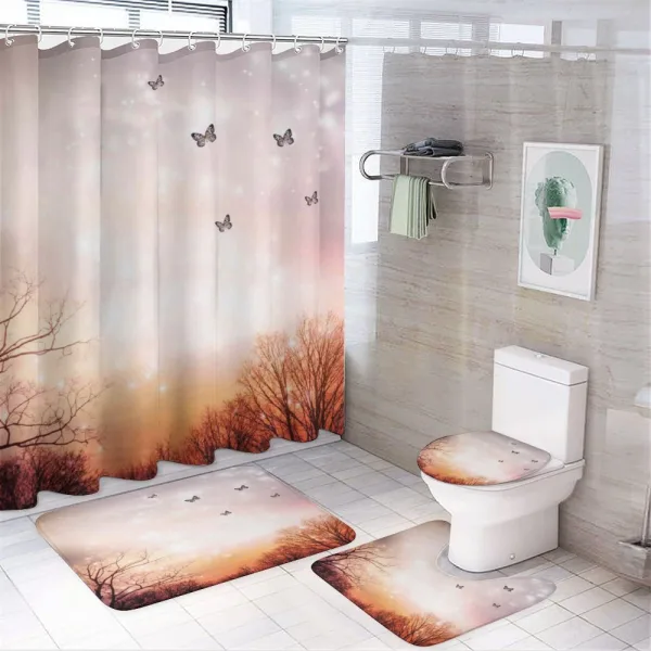 Butterflies Trees Sky on a shower curtain