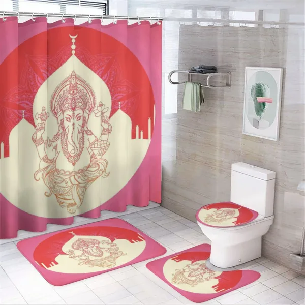 Elephant and Building Yoga on a shower curtain