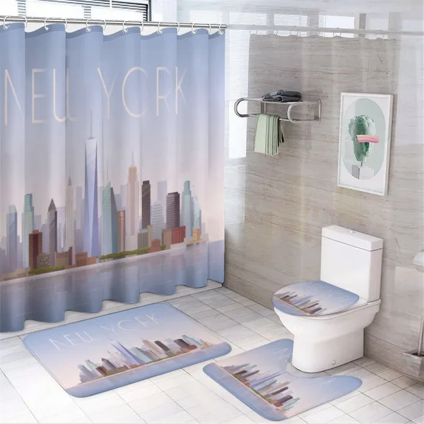 Pastel Tones Big Apple Skyline on a shower curtain