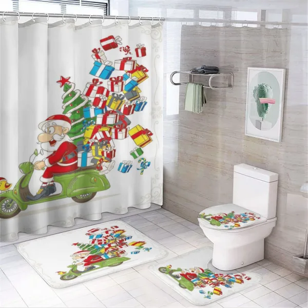 Santa on Motorbike on a shower curtain