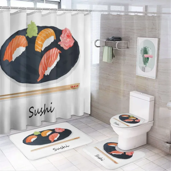 Sushi Text and Japan Plate on a shower curtain