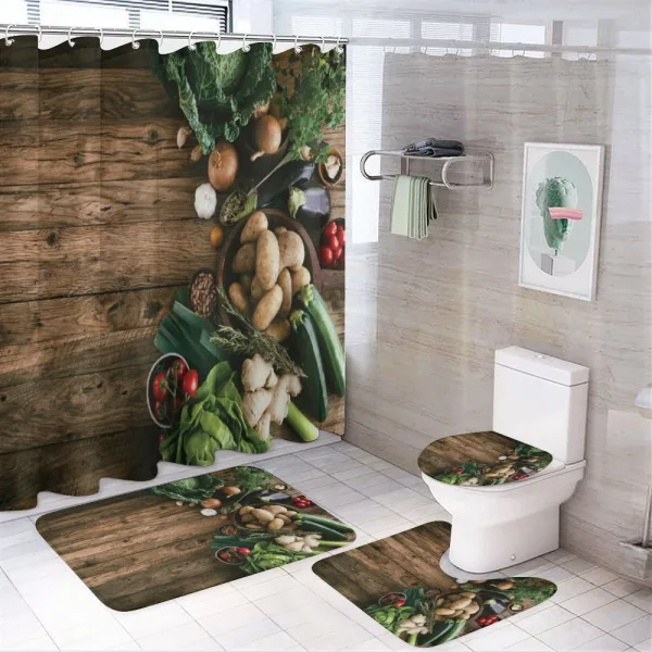 Vegetable Rustic Table on a shower curtain