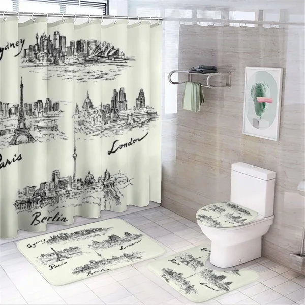 World's Famous Cities on a shower curtain