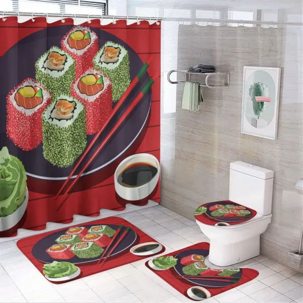 Delicious Sushi Cartoon Art on a shower curtain
