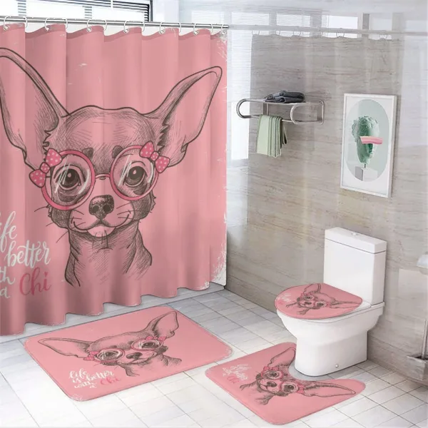 Girl Chihuahua Sketch Words on a shower curtain