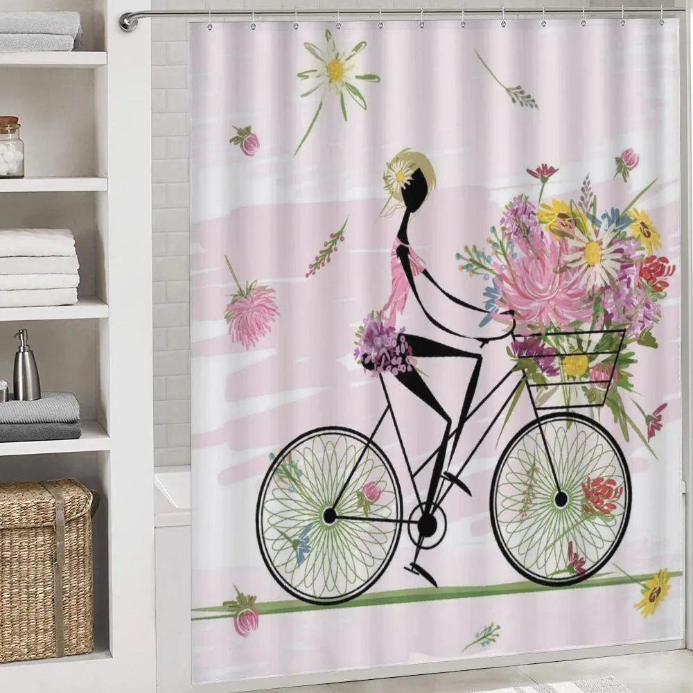Girl Riding Bike Flowers — Detail 4