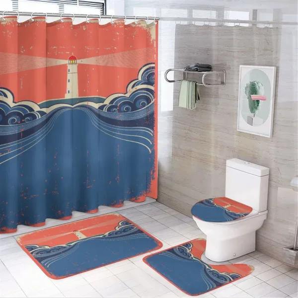 Lighthouse Waves Sea on a shower curtain
