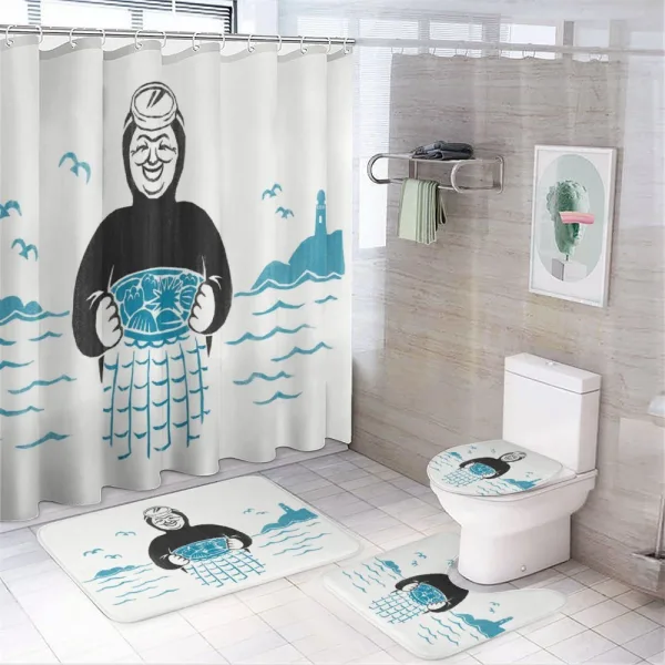 Nautical Diver and Sea Waves on a shower curtain