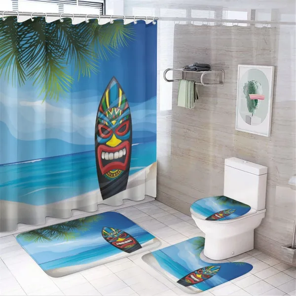 Tiki Surfboard on a shower curtain