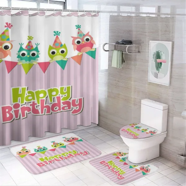 Baby Owls Birthday on a shower curtain