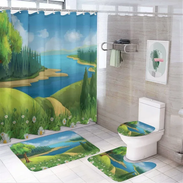 Cartoon Landscape Pattern on a shower curtain