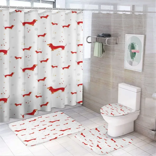 Dog with Hearts and Dots on a shower curtain