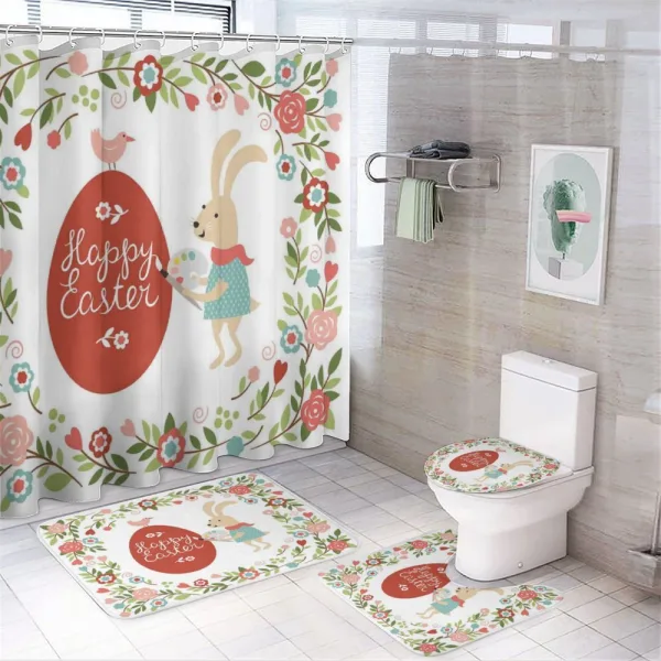 Egg Bunny Bloom Floral Frame on a shower curtain