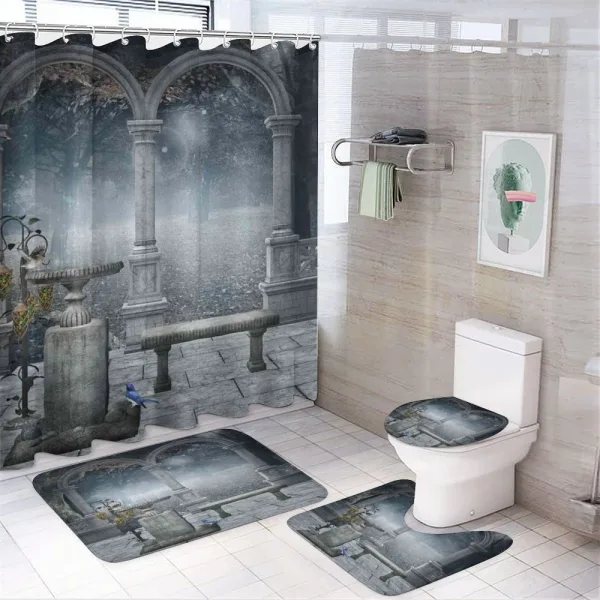 Fictional Mythic Stones on a shower curtain