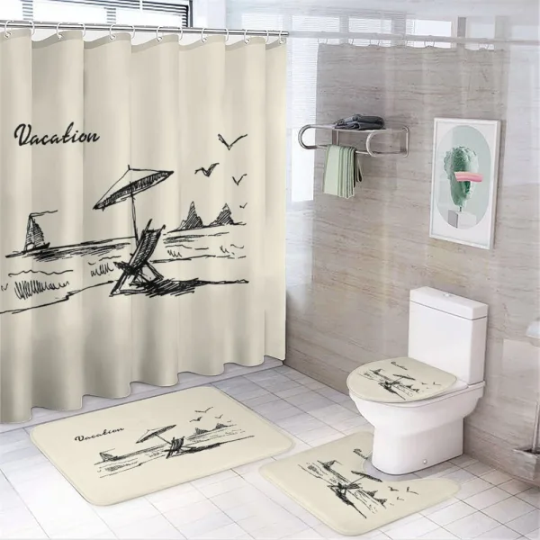 Hand Drawn Ocean Sun on a shower curtain