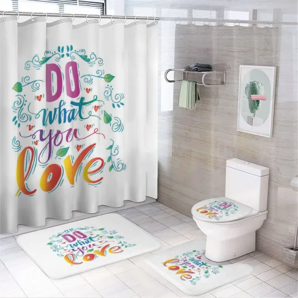 Leaves Heart Shapes Phrase on a shower curtain