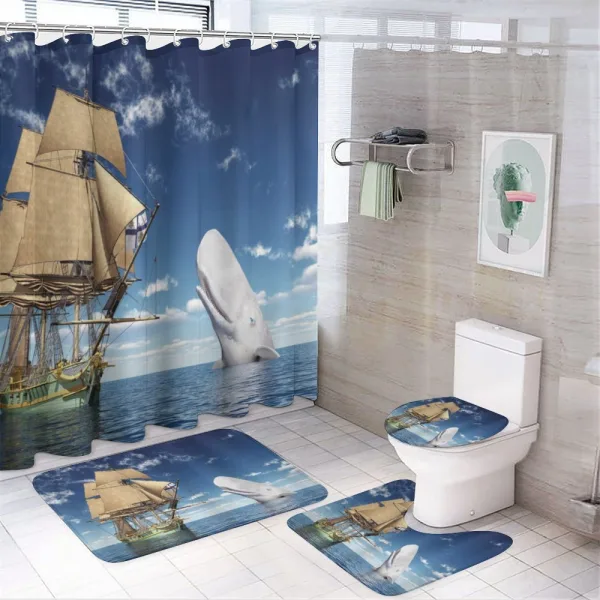 Pirate Ship and Mammal Fish on a shower curtain
