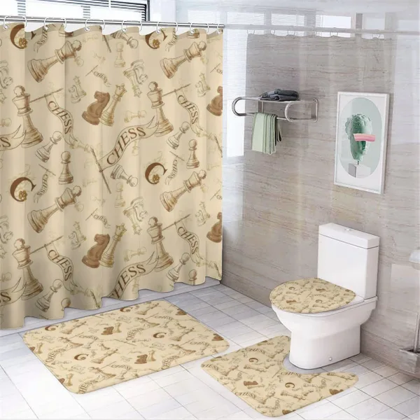 Retro Chess Game Pieces on a shower curtain