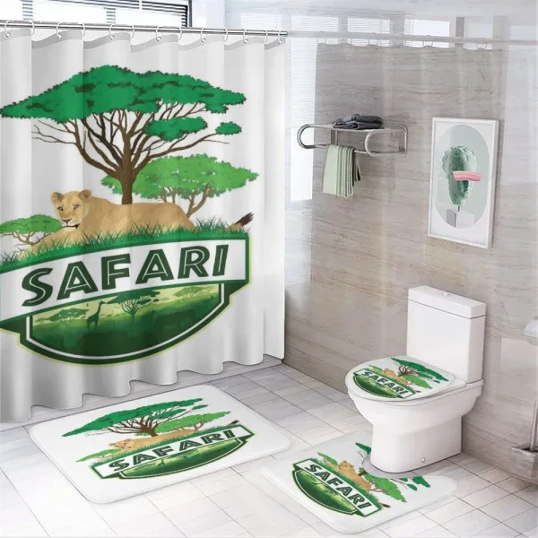 African Green Trees Lion on a shower curtain
