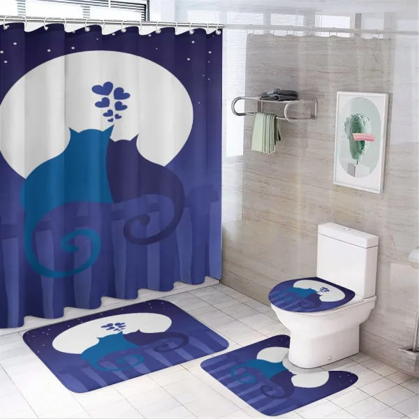 Cats in Love at Night Cartoon on a shower curtain